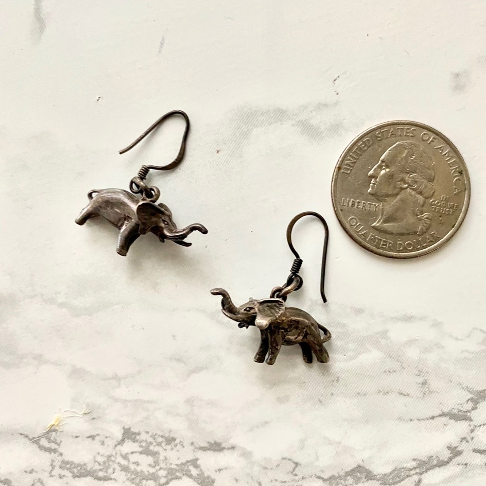 Vintage Sterling Silver Solid Elephants Earrings - image 1